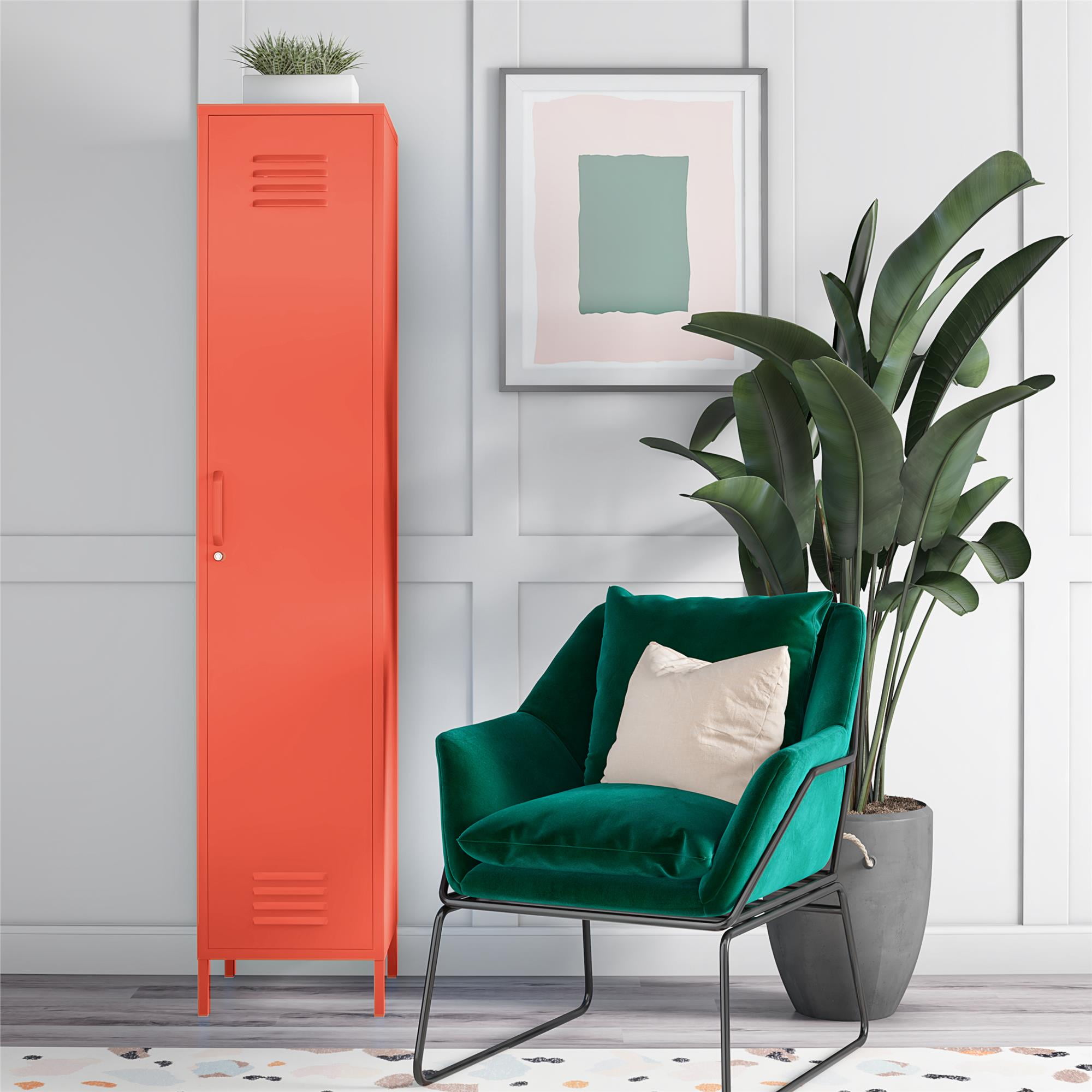 Cache Tall Orange Metal Locker Storage Cabinet with Adjustable Shelving