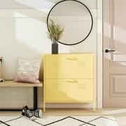 Novogratz Cache 2 Door Locker Style Metal Shoe Storage Cabinet, Yellow