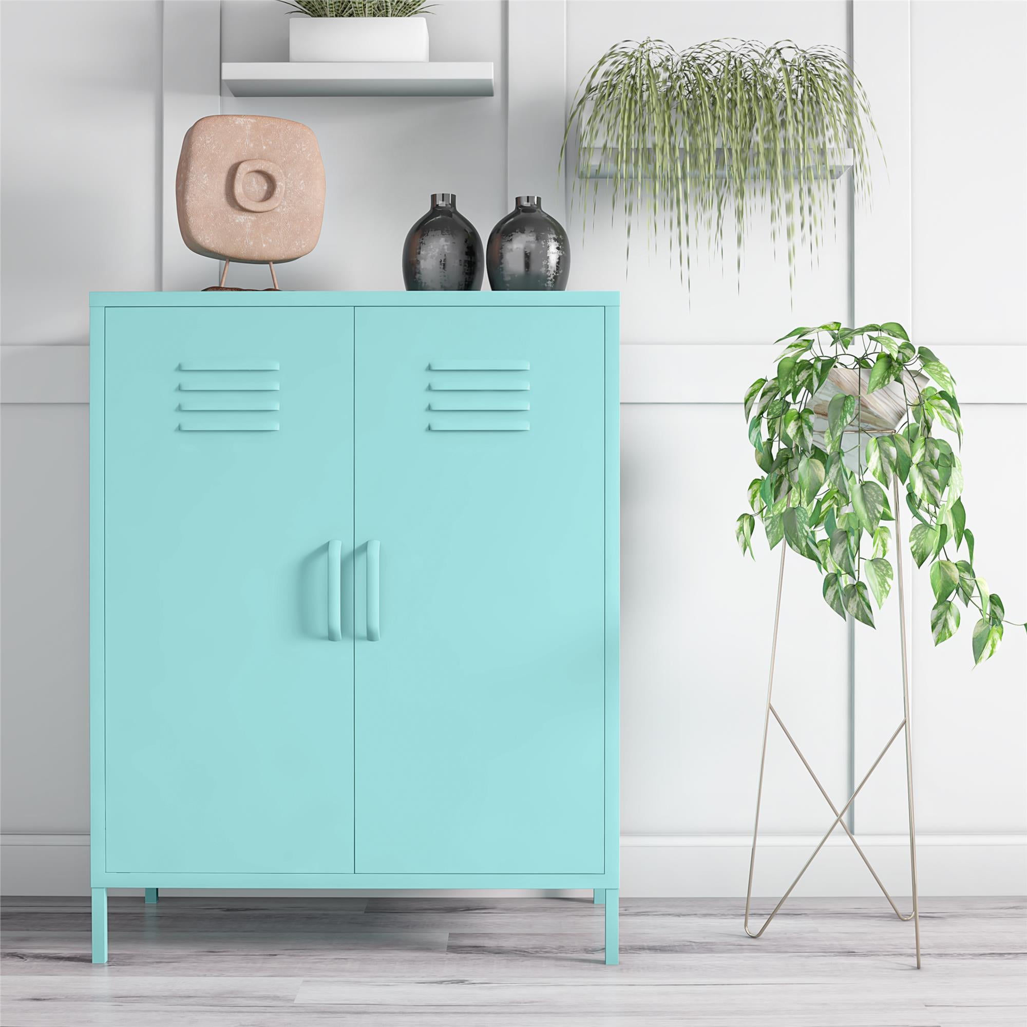 Mint Metal Locker Style Storage Cabinet with Adjustable Shelving