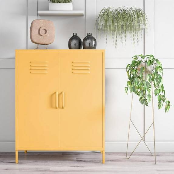 Novogratz Cache 2 Door Metal Locker Style Storage Accent Cabinet, Yellow