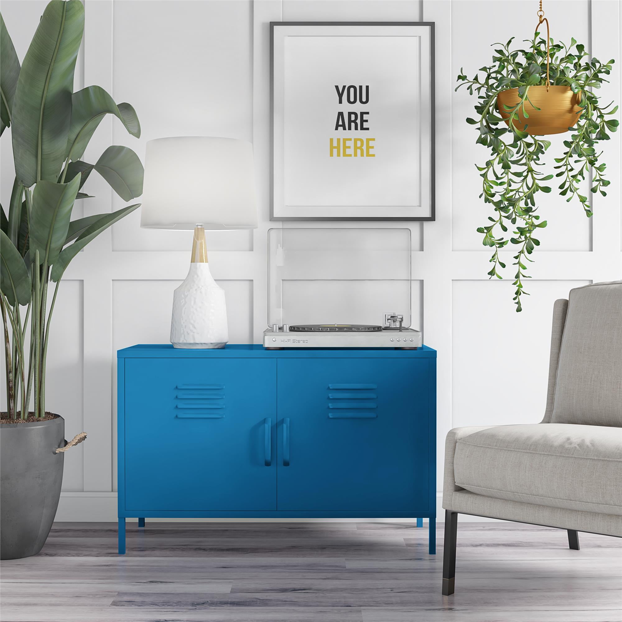 Bright Blue Metal Locker Accent Cabinet with Adjustable Shelving