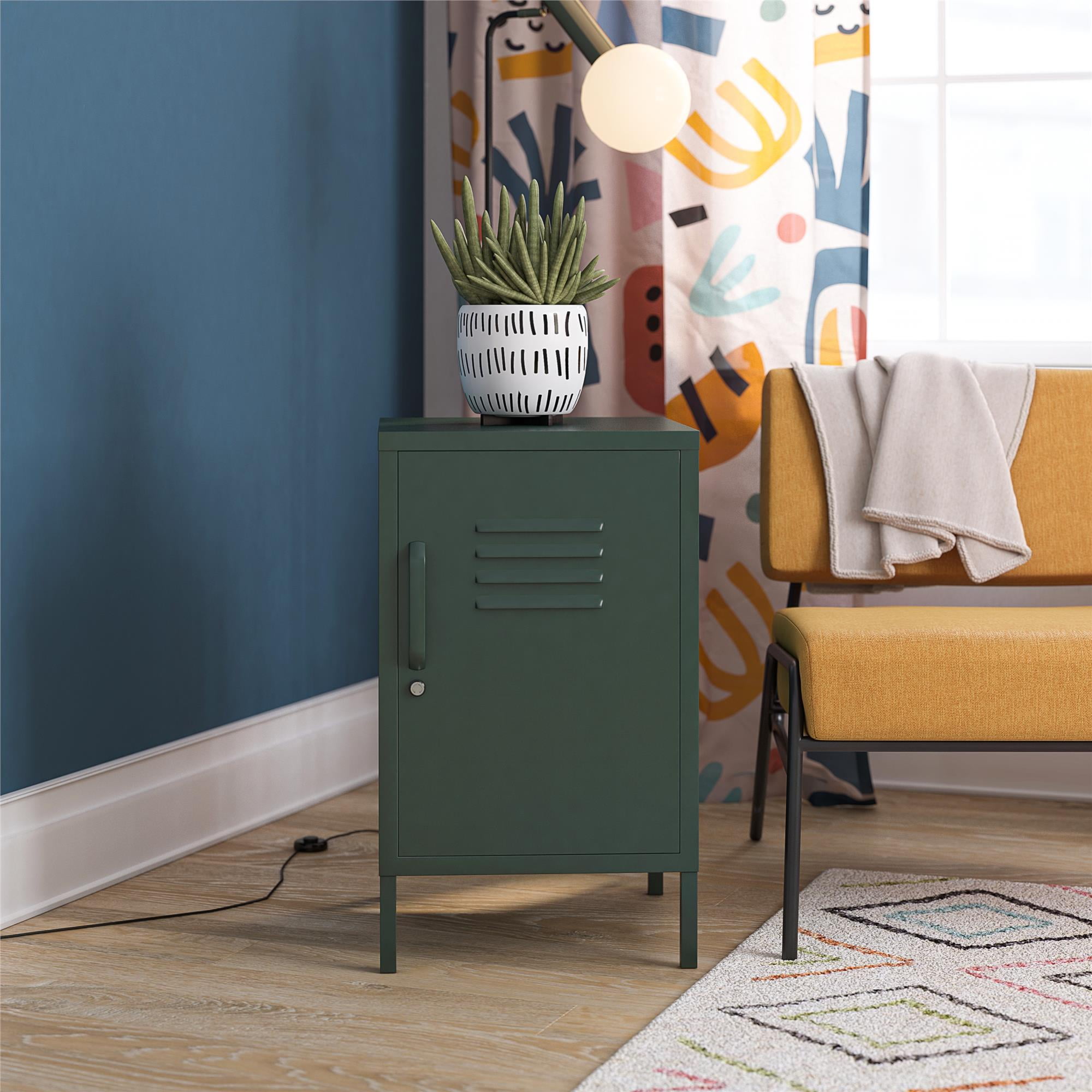 Hunter Green Metal Locker Style End Table with Storage