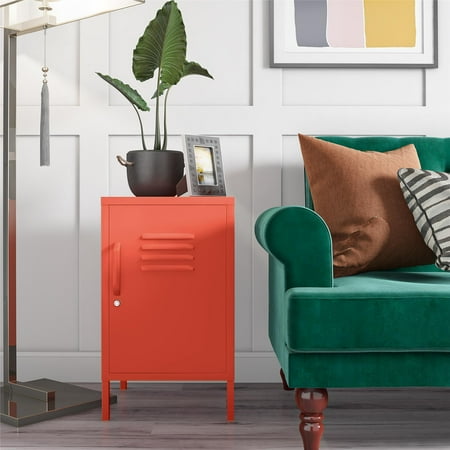 Novogratz Cache Metal Locker Style Living Room End Table, Orange