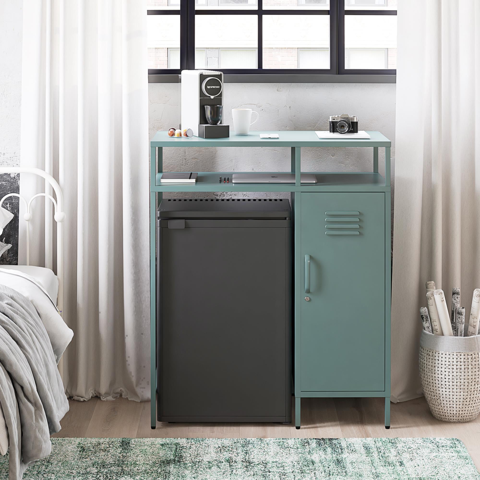 Novogratz Cache Metal Locker-Style Mini Refrigerator Organizer, Hunter Green