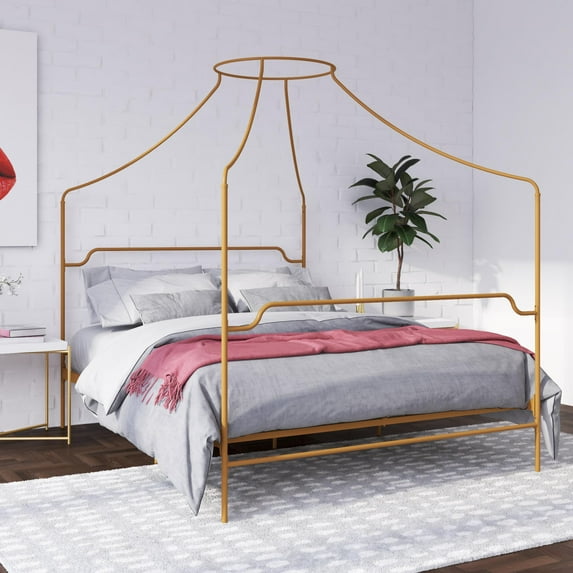 Novogratz Camilla Metal Canopy Bed, Queen, Gold