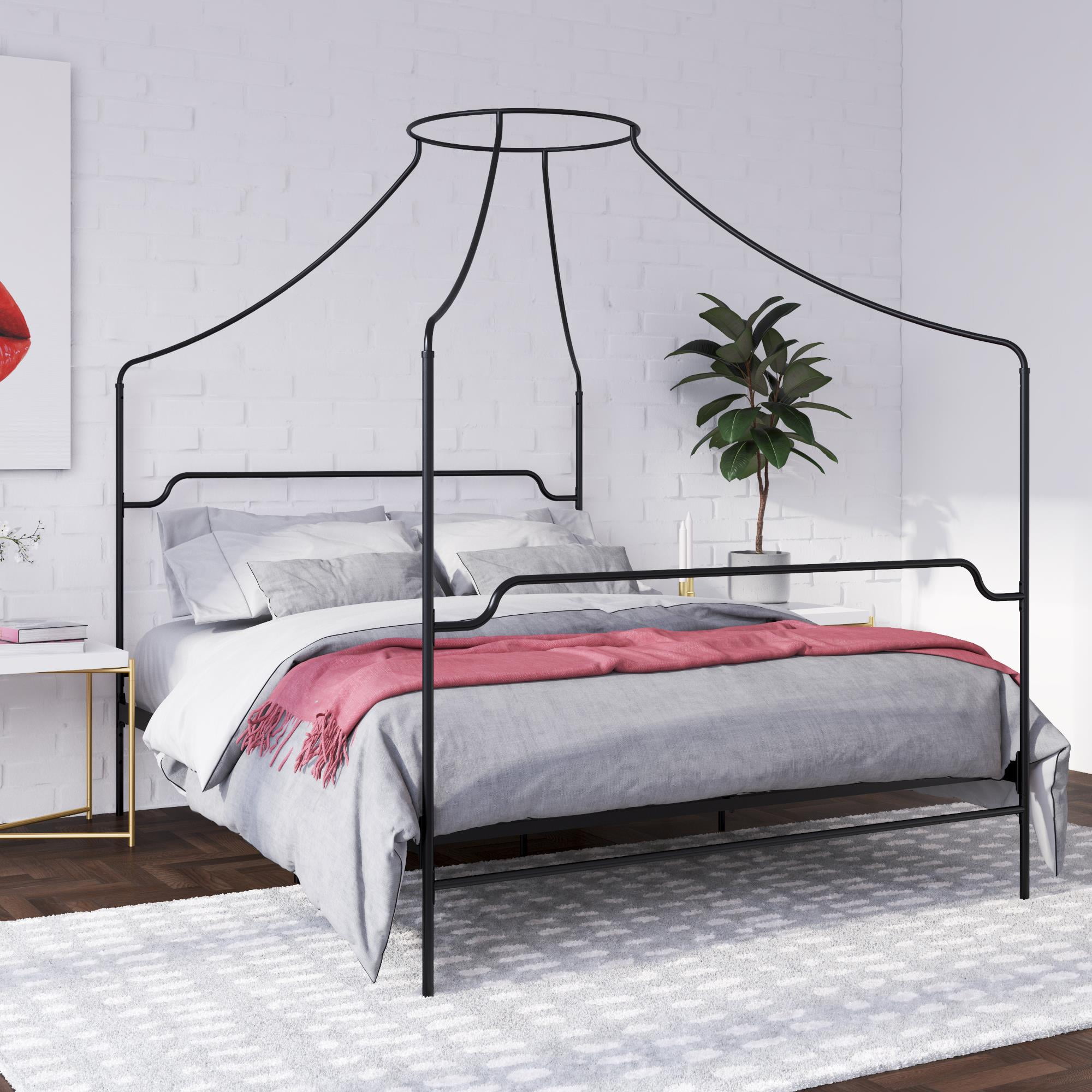 Novogratz Camilla Metal Canopy Bed, Queen Size Frame, Black - Walmart.com