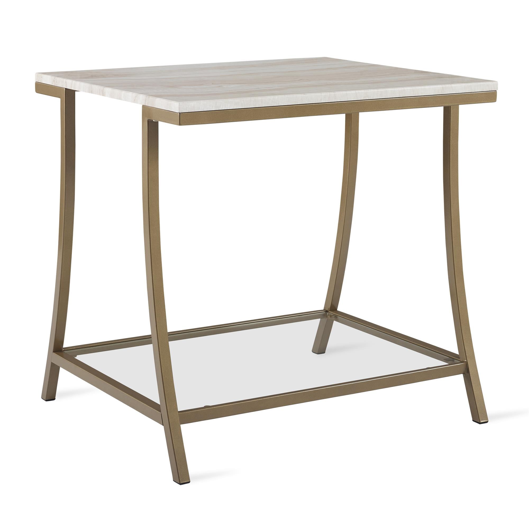 Novogratz Cecilia Side Table for Living Room, Soft Brass, Faux Marble
