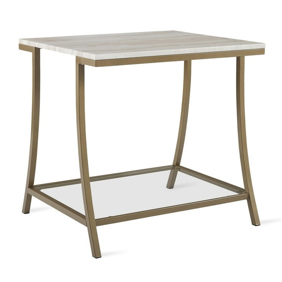 Novogratz Cecilia Side Table for Living Room, Soft Brass, Faux Marble