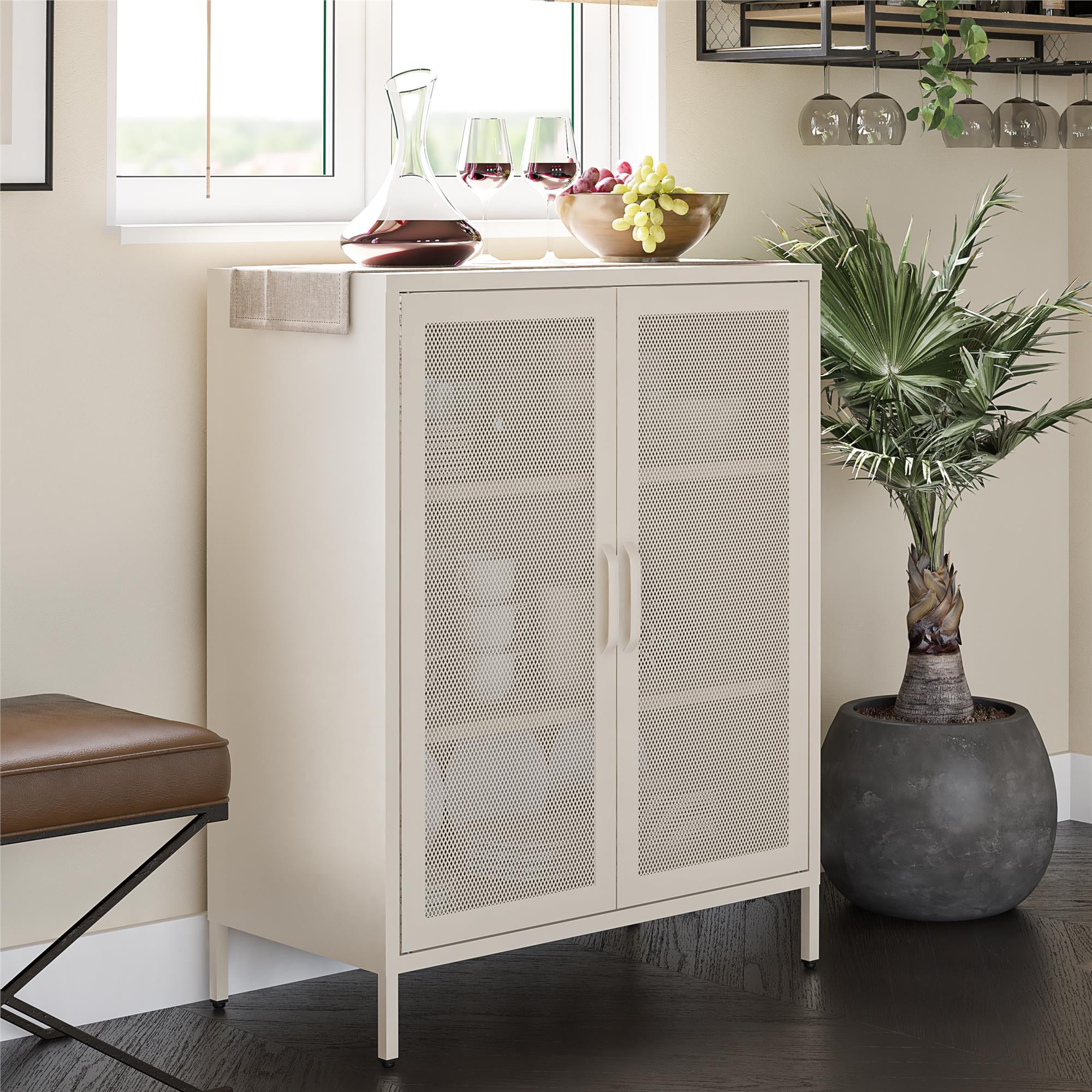 Novogratz Channing 2 Door Accent Cabinet Mesh Metal Locker Parchment