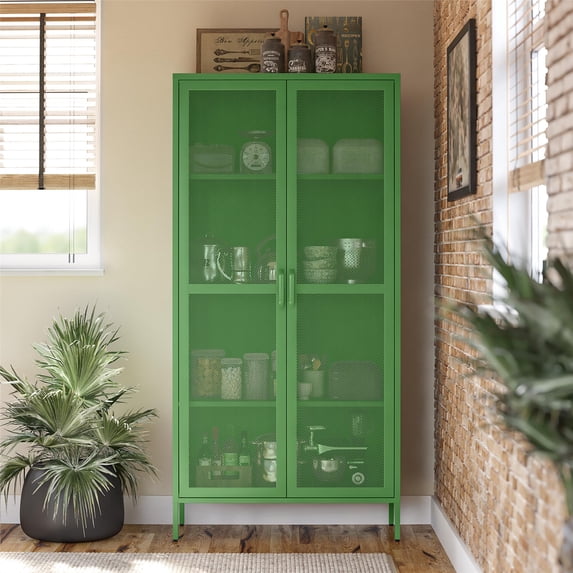 Novogratz Channing Tall 2 Door Storage Cabinet-Mesh Metal Locker, Kelly Green