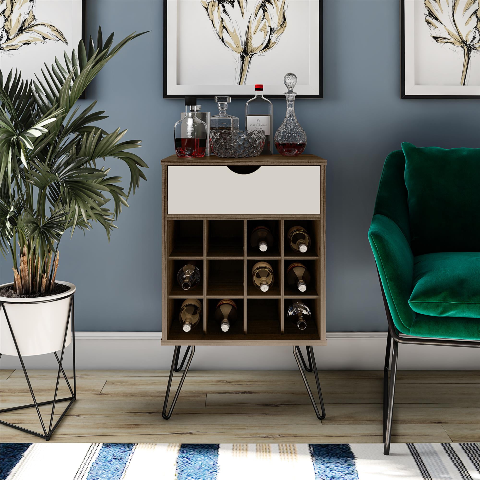 Mid-Century Brown Oak Beverage Storage Stand with Hairpin Legs