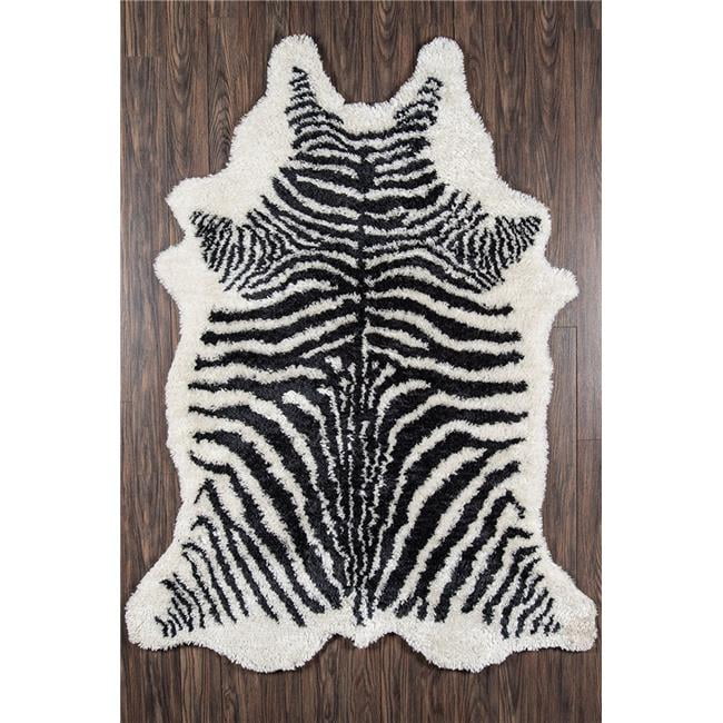 Zebra Striped Black and Turquoise Faux Fur Rug 3'6" x 5'6"