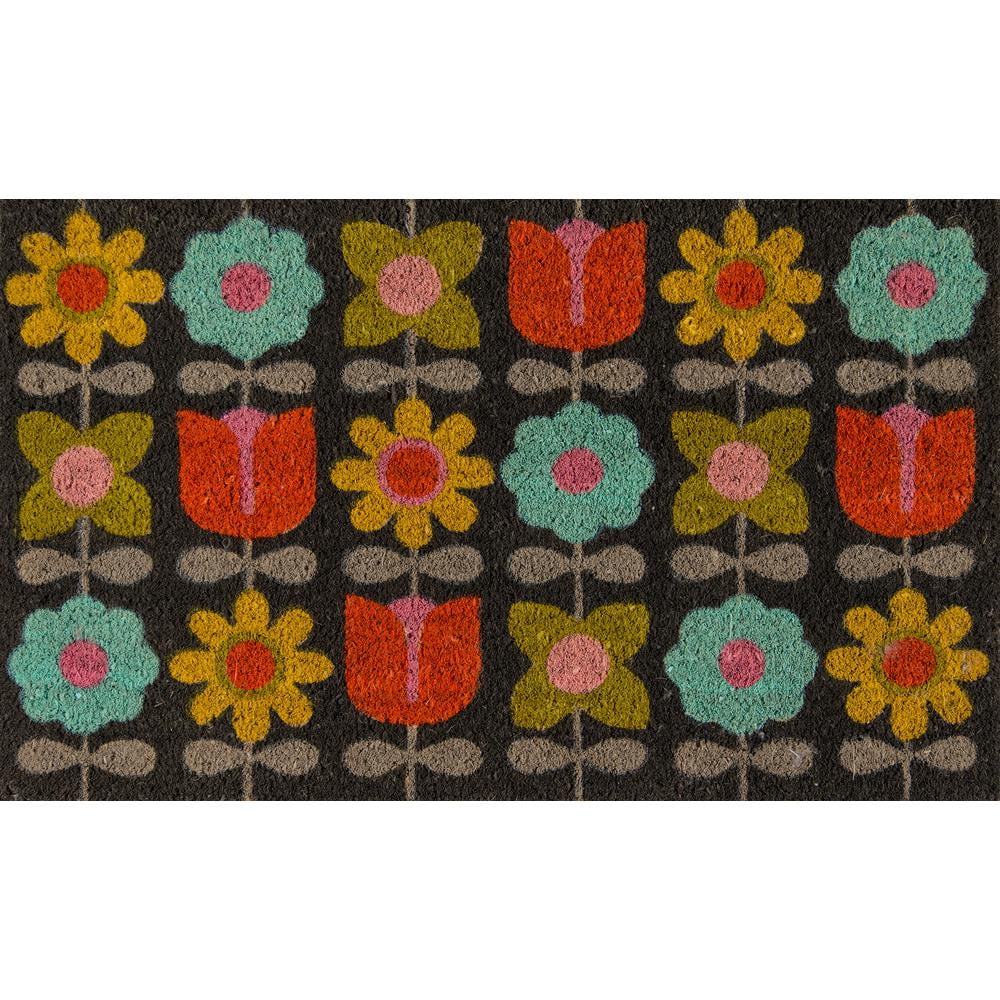 Handmade Multicolor Floral Coir Door Mat with PVC Backing