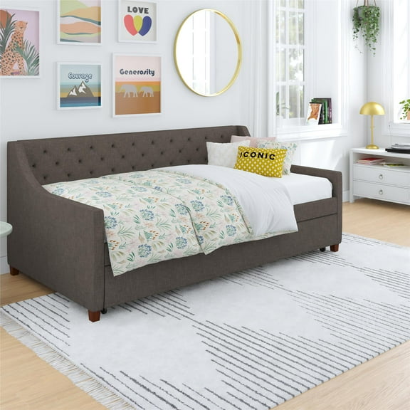 Novogratz Her Majesty Daybed and Trundle, Grey Linen