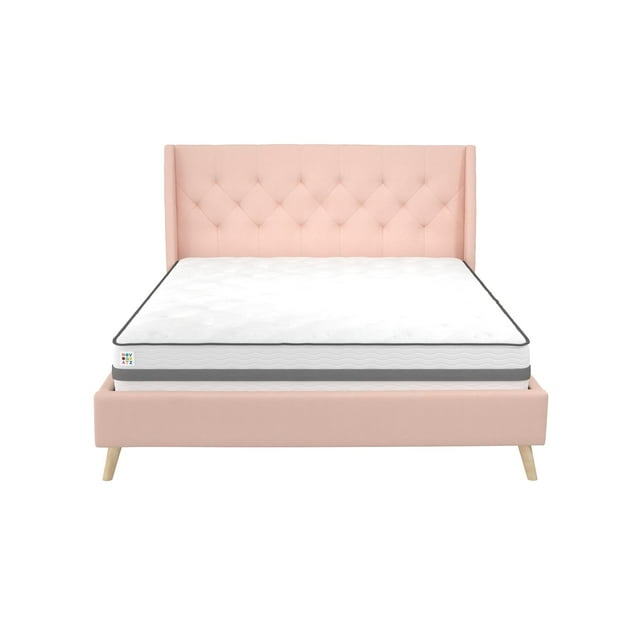 Novogratz Her Majesty Tufted Upholstered Bed Frame, Full, Pink Linen