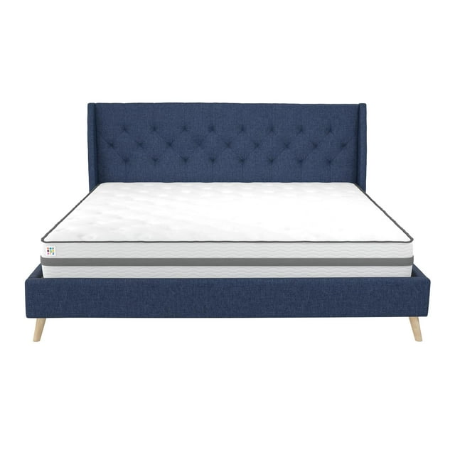 Novogratz Her Majesty Tufted Upholstered Bed Frame, King, Blue Linen