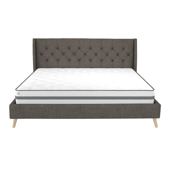 Novogratz Her Majesty Tufted Upholstered Bed Frame, King, Grey Linen
