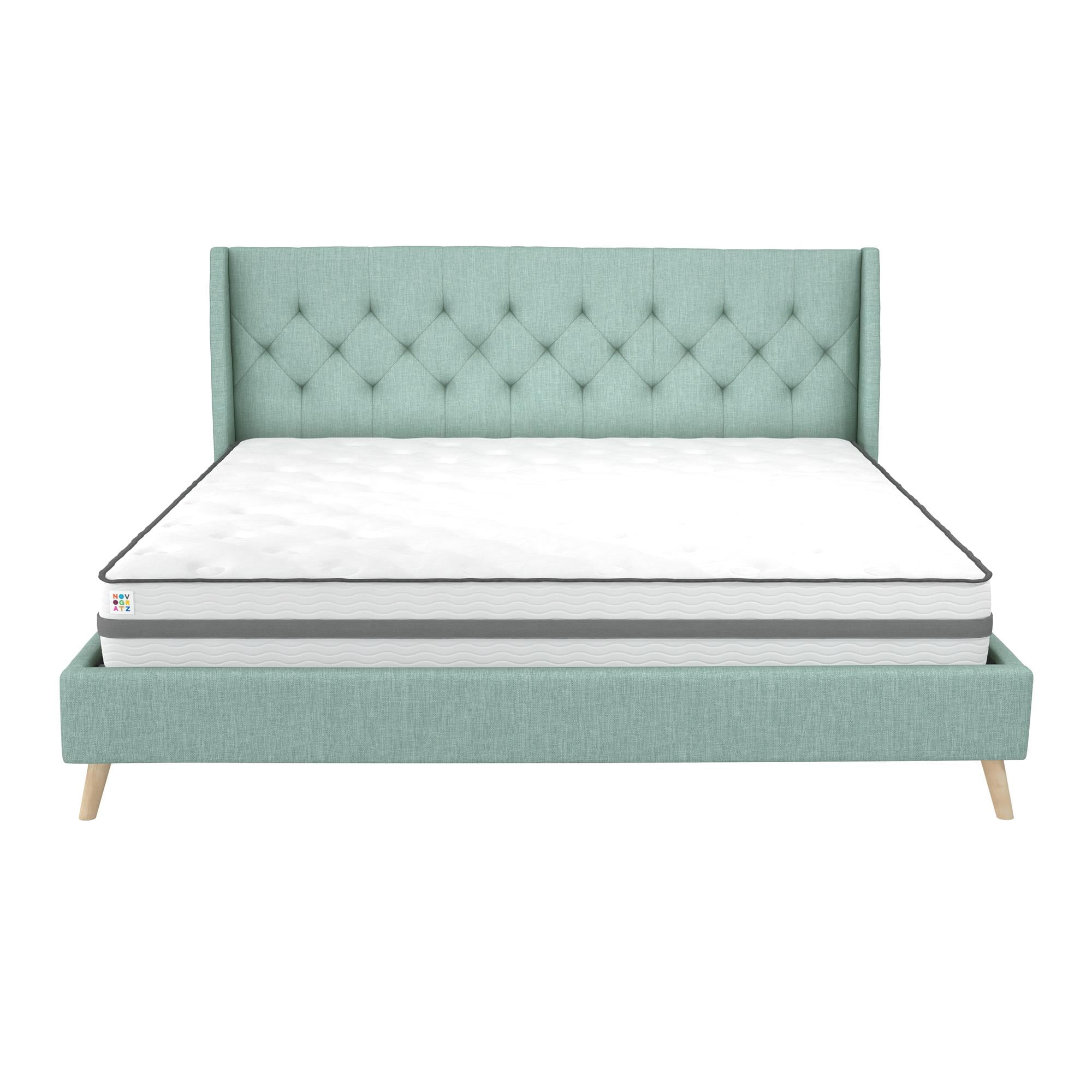 Novogratz Her Majesty Tufted Upholstered Bed Frame, King, Light Green