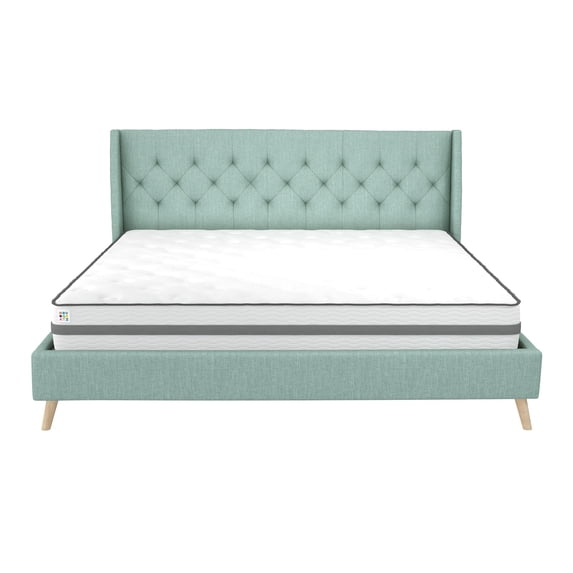Novogratz Her Majesty Tufted Upholstered Bed Frame, King, Light Green Linen
