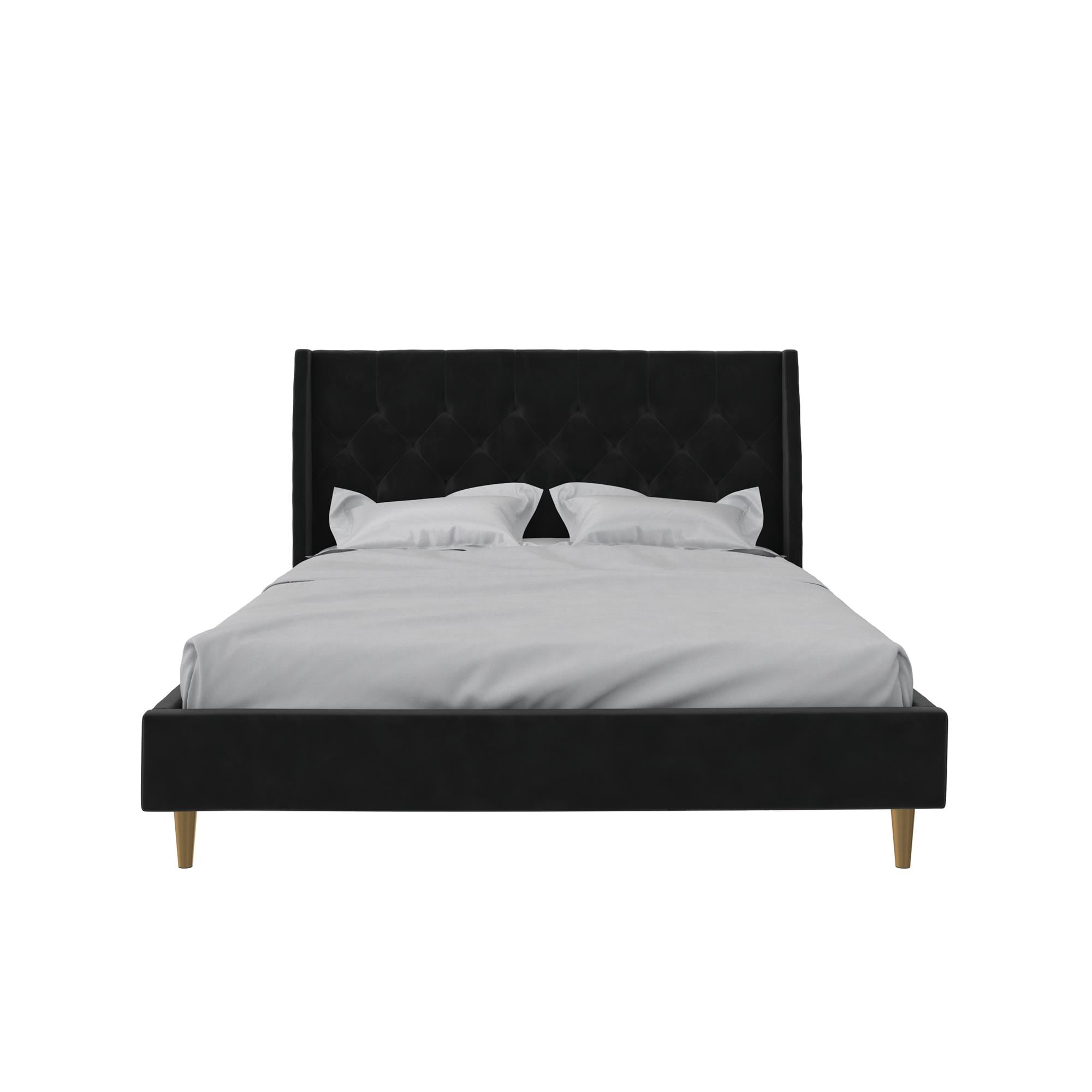 Novogratz Her Majesty Tufted Upholstered Bed Frame, Queen, Black Velvet