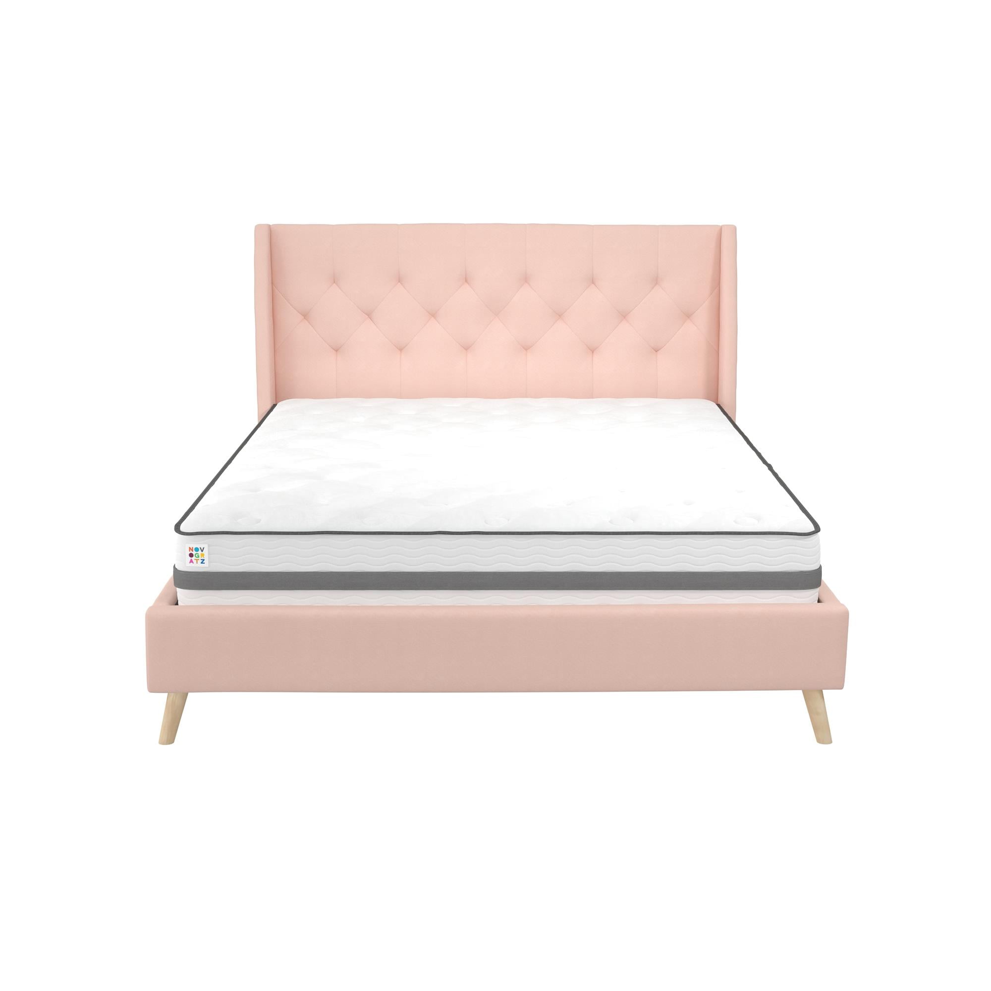 Novogratz Her Majesty Tufted Upholstered Bed Frame, Queen, Pink Linen ...