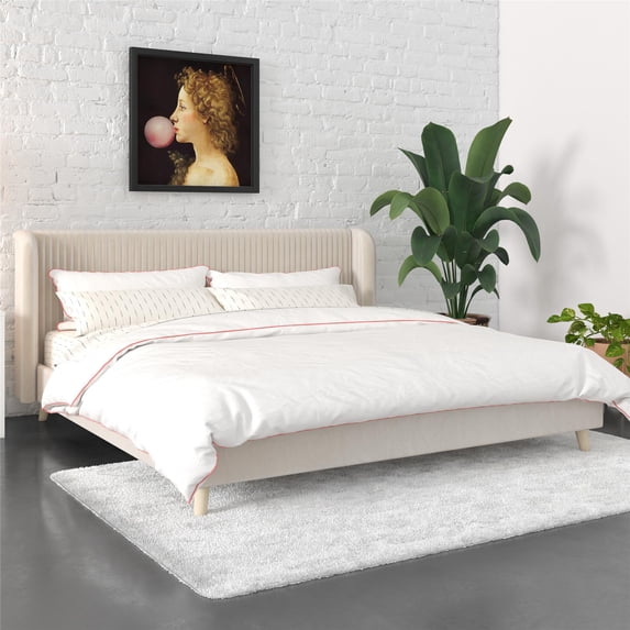 Novogratz Holly Upholstered Wingback Bed, King, Ivory Velvet