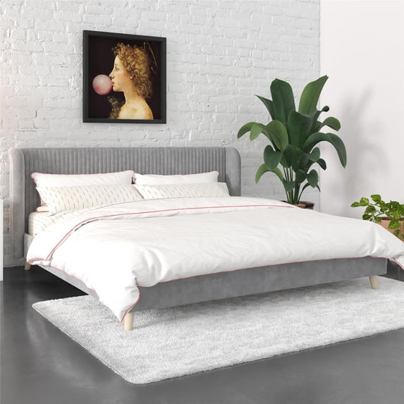 Novogratz Holly Upholstered Wingback Bed, King, Light Gray Velvet