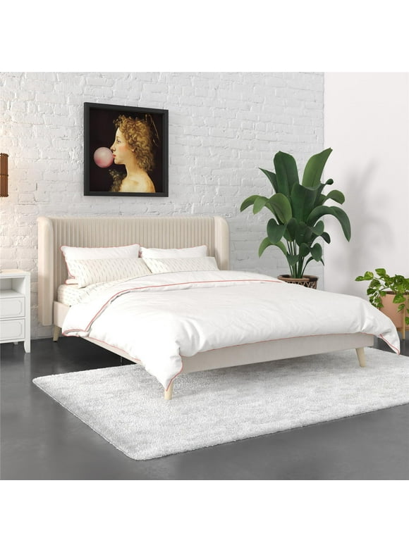 Novogratz Holly Upholstered Wingback Bed, Queen, Ivory Velvet