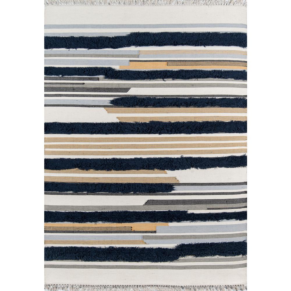 Navy Geometric Hand-Woven Wool Area Rug 3' x 5'