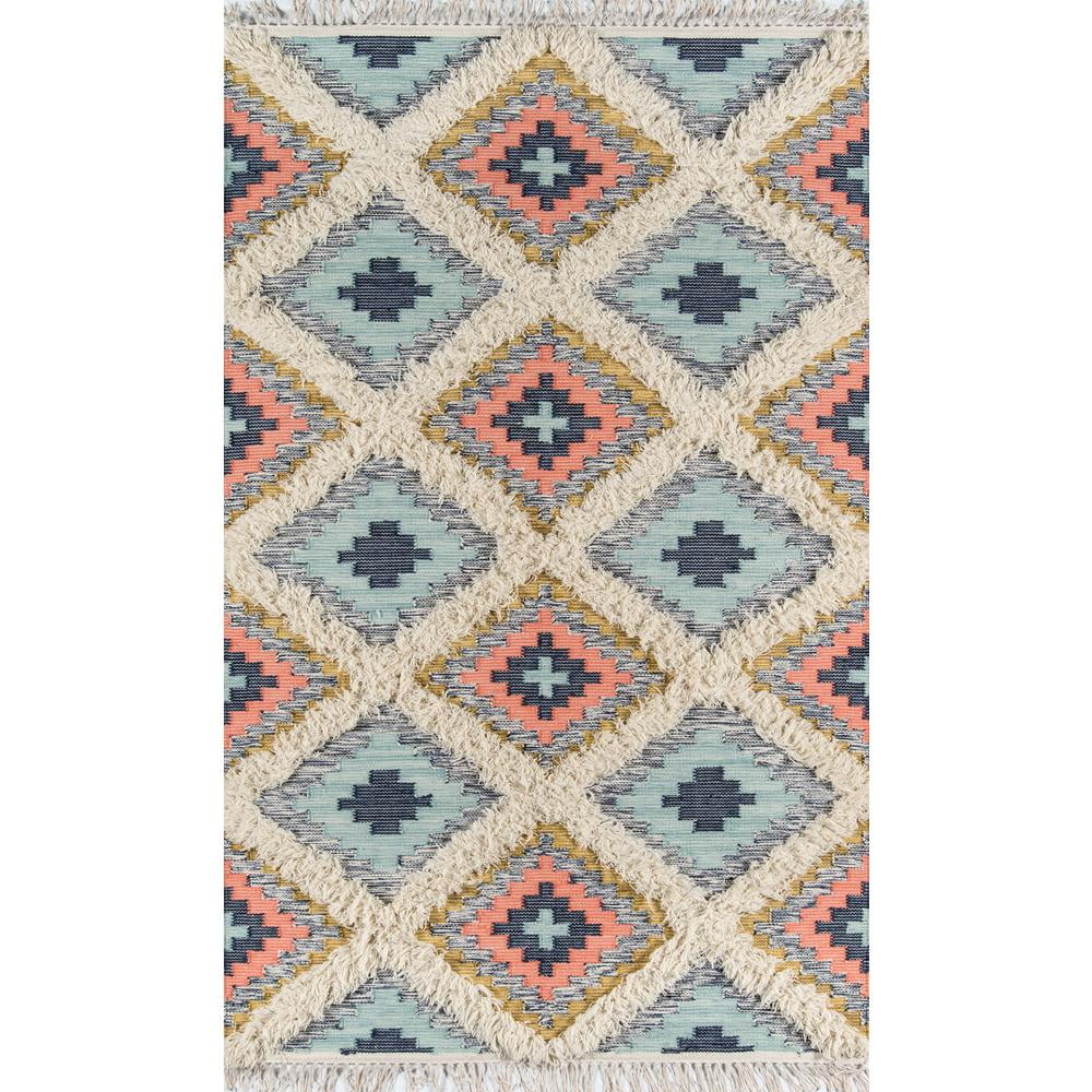 Handmade Blue Geometric Wool Rectangular Area Rug