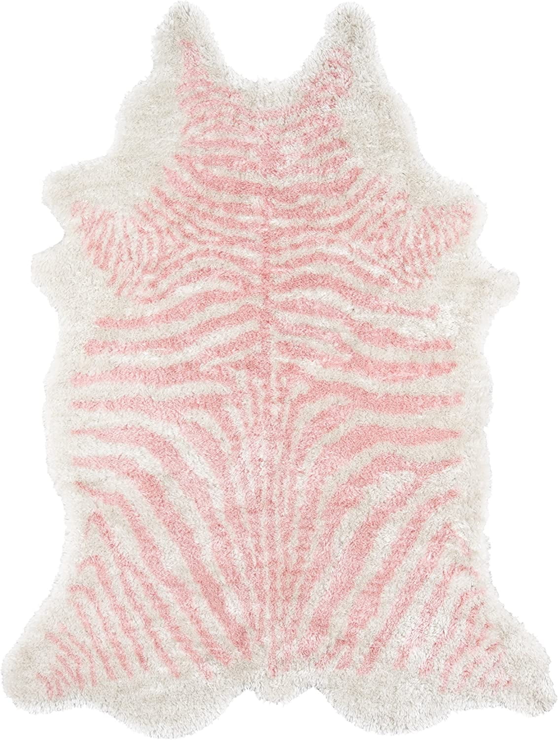 Handmade Pink Stripe Faux Fur Tufted Area Rug 5' x 7'