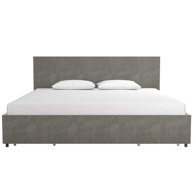 Novogratz Kelly Upholstered Bed with Storage Drawers, Light Gray Velvet