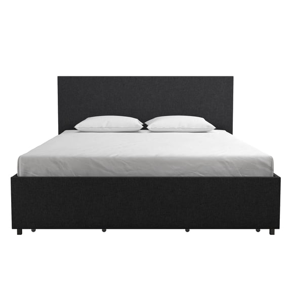 Novogratz Kelly Upholstered Storage Bed Frame, Full, Dark Grey Linen