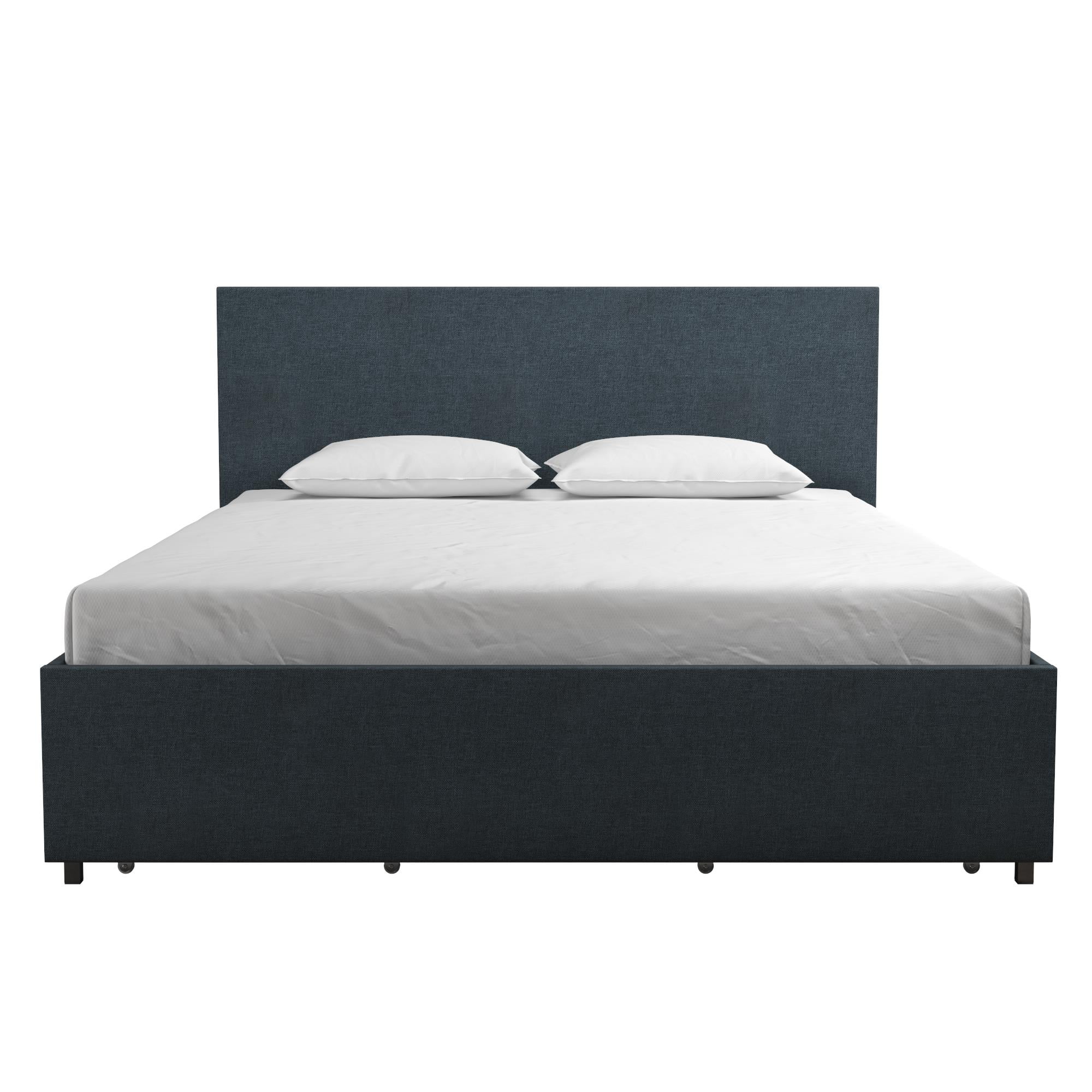 Novogratz Kelly Upholstered Storage Bed Frame, Full, Navy Blue Linen