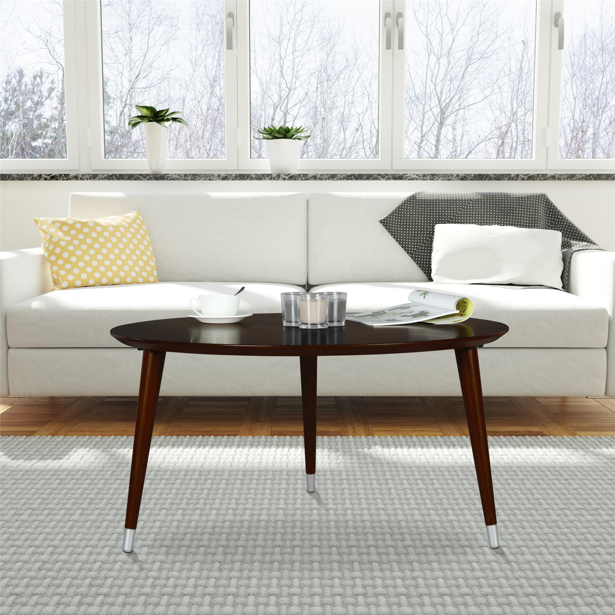 Espresso Wood Veneer Mid-Century Round Coffee Table