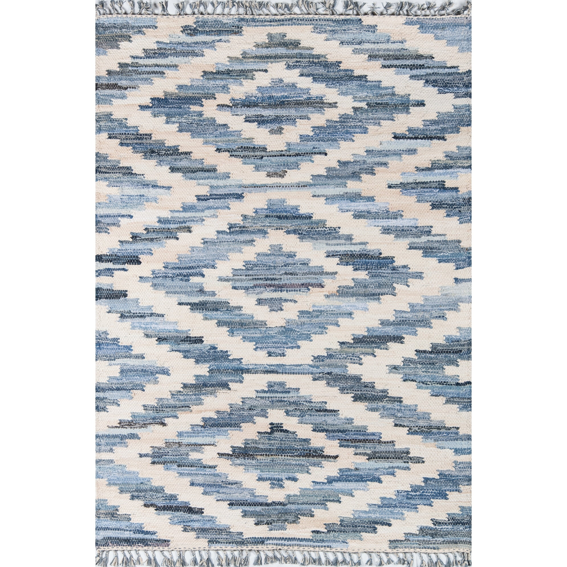 Handwoven Geometric Blue Cotton Area Rug 2' x 3'