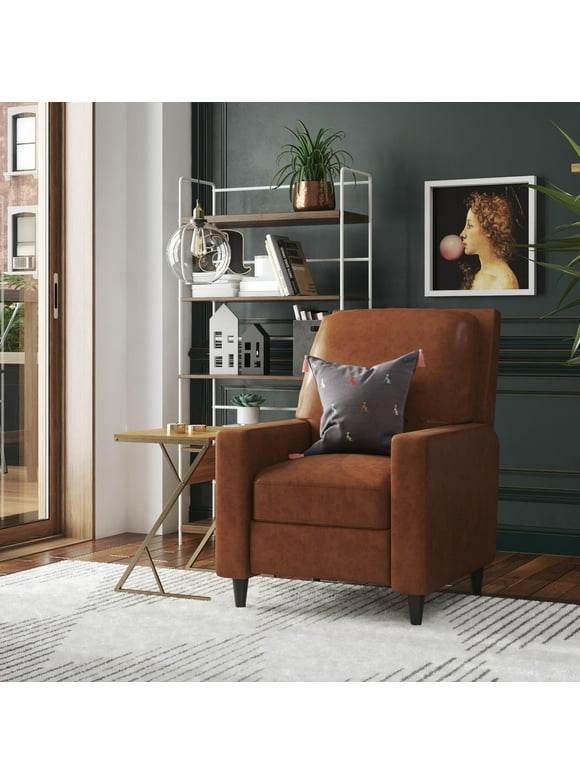 Novogratz Lana Pushback Recliner, Camel Faux Leather