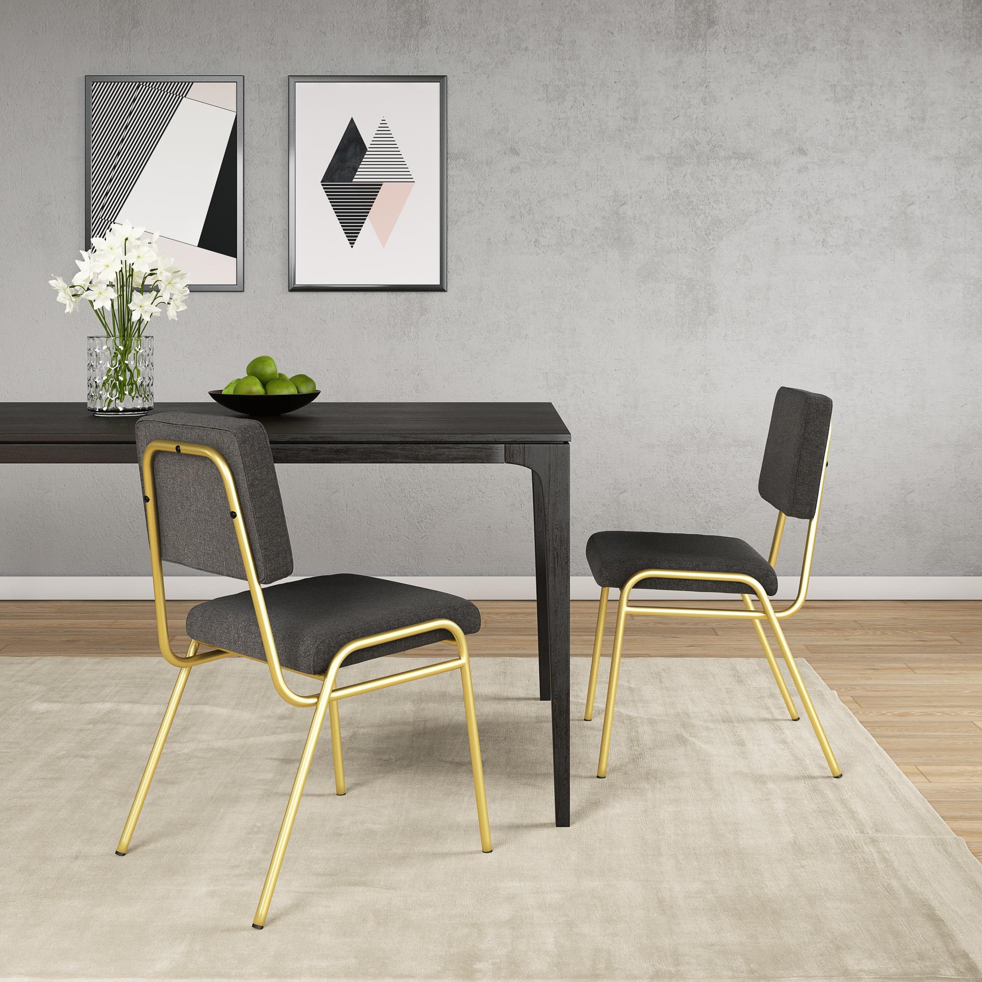 Novogratz Lex Upholstered Dining Chair, Gold Frame & Light Grey Linen Upholstery - image 1 of 14