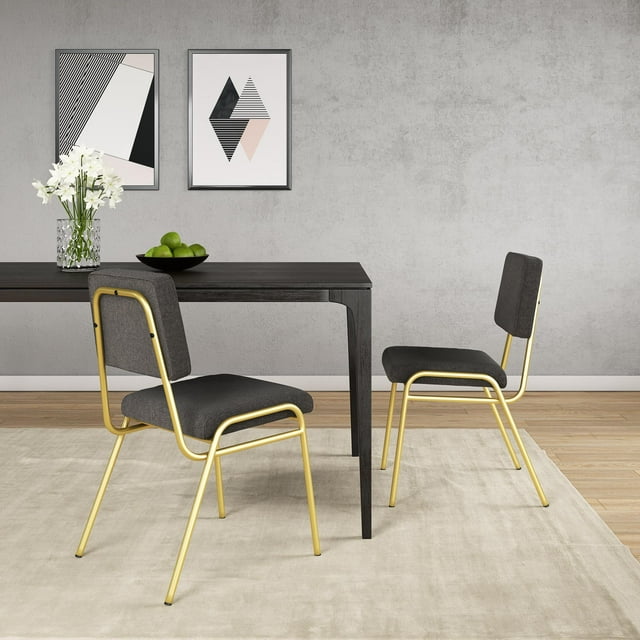 Novogratz Lex Upholstered Dining Chair, Gold Frame & Light Grey Linen Upholstery