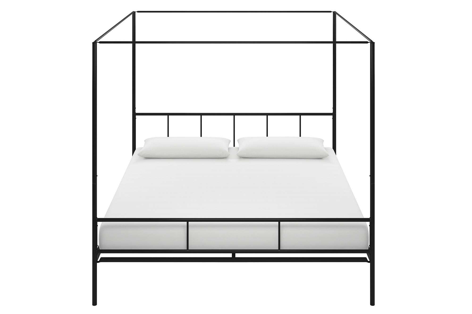 Marion King-Sized Black Metal Frame Canopy Bed with Headboard