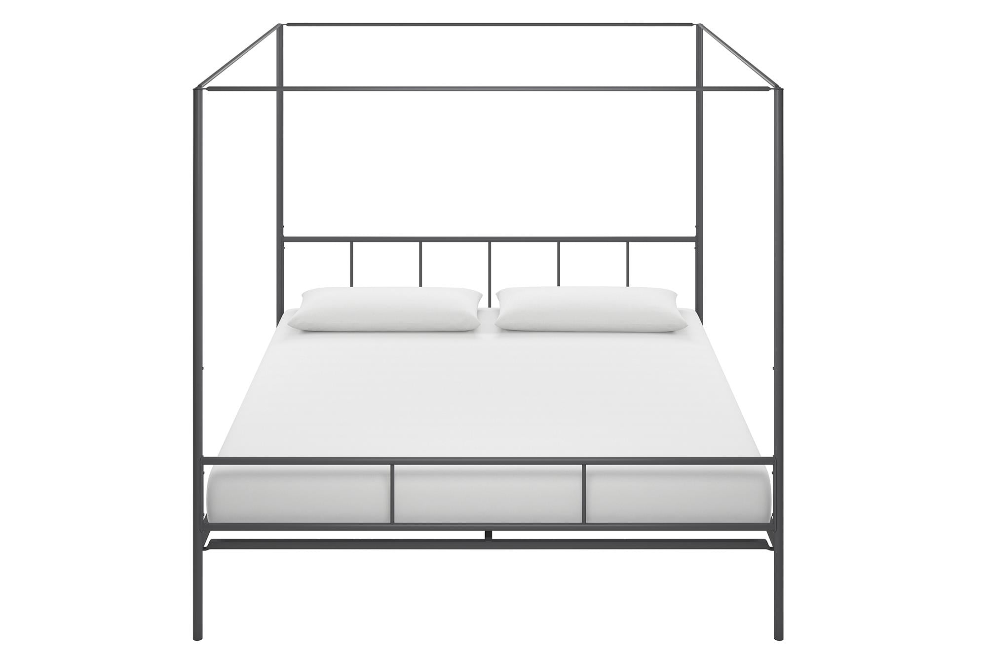 King Size Dark Gray Metal Canopy Platform Bed with Headboard