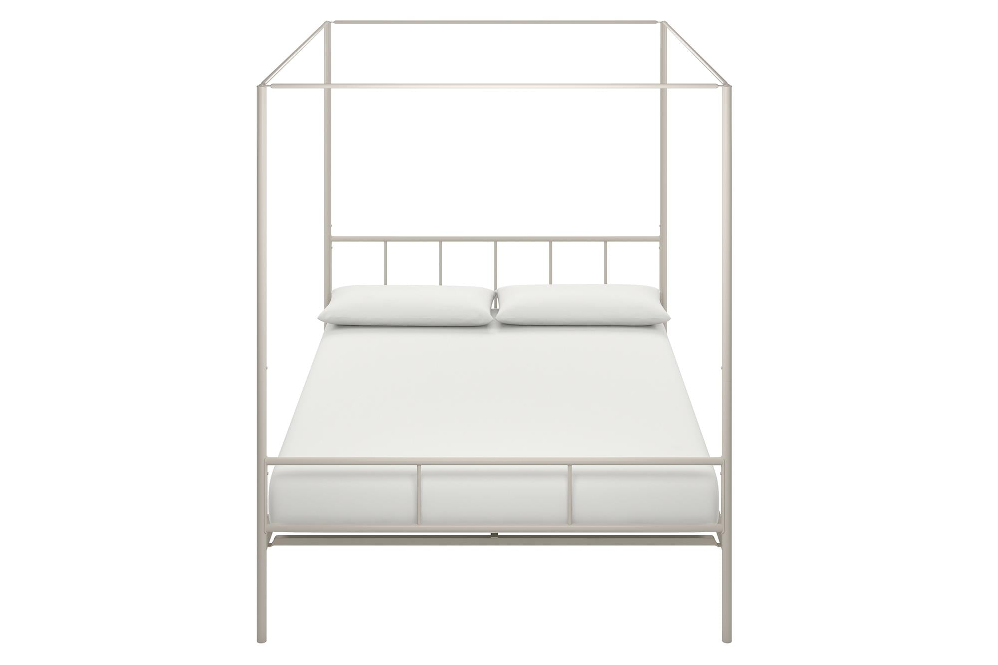 Marion Queen White Metal Canopy Platform Bed with Headboard