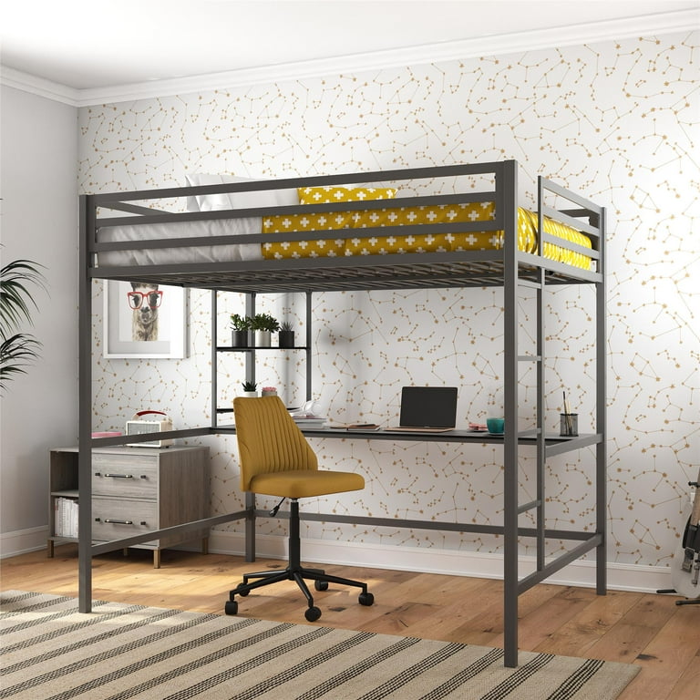 Novogratz maxwell metal loft on sale bed with desk and shelves