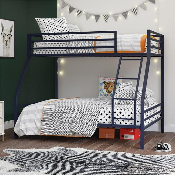 Novogratz Maxwell Twin-Over-Full Metal Bunk Bed with Ladder and Guardrails, Easy Assembly, Navy Blue