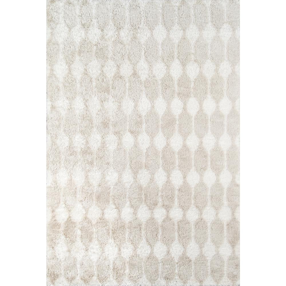 Taupe and White Hand-Tufted Synthetic Shag Rug, 8' x 10'