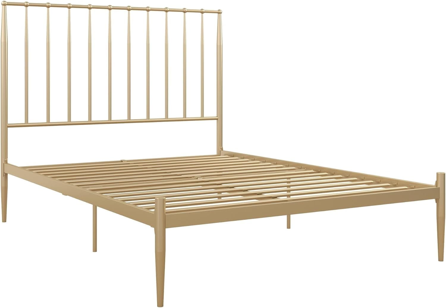 Giulia Gold Queen Metal Platform Bed with Vertical Slat Headboard
