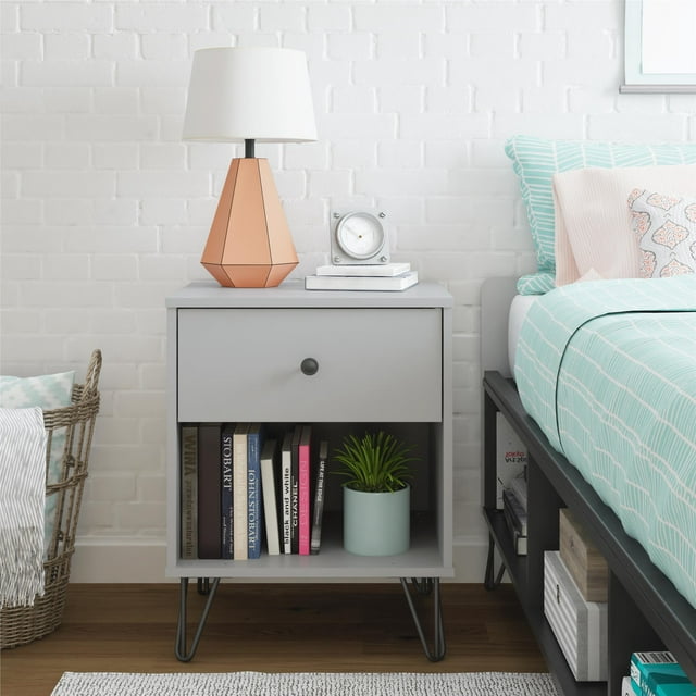 Novogratz Owen Mid-Century Modern Nightstand, Dove Gray