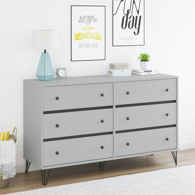 Novogratz Owen Mid Century modern 6 drawer dresser Dove Gray Walmart