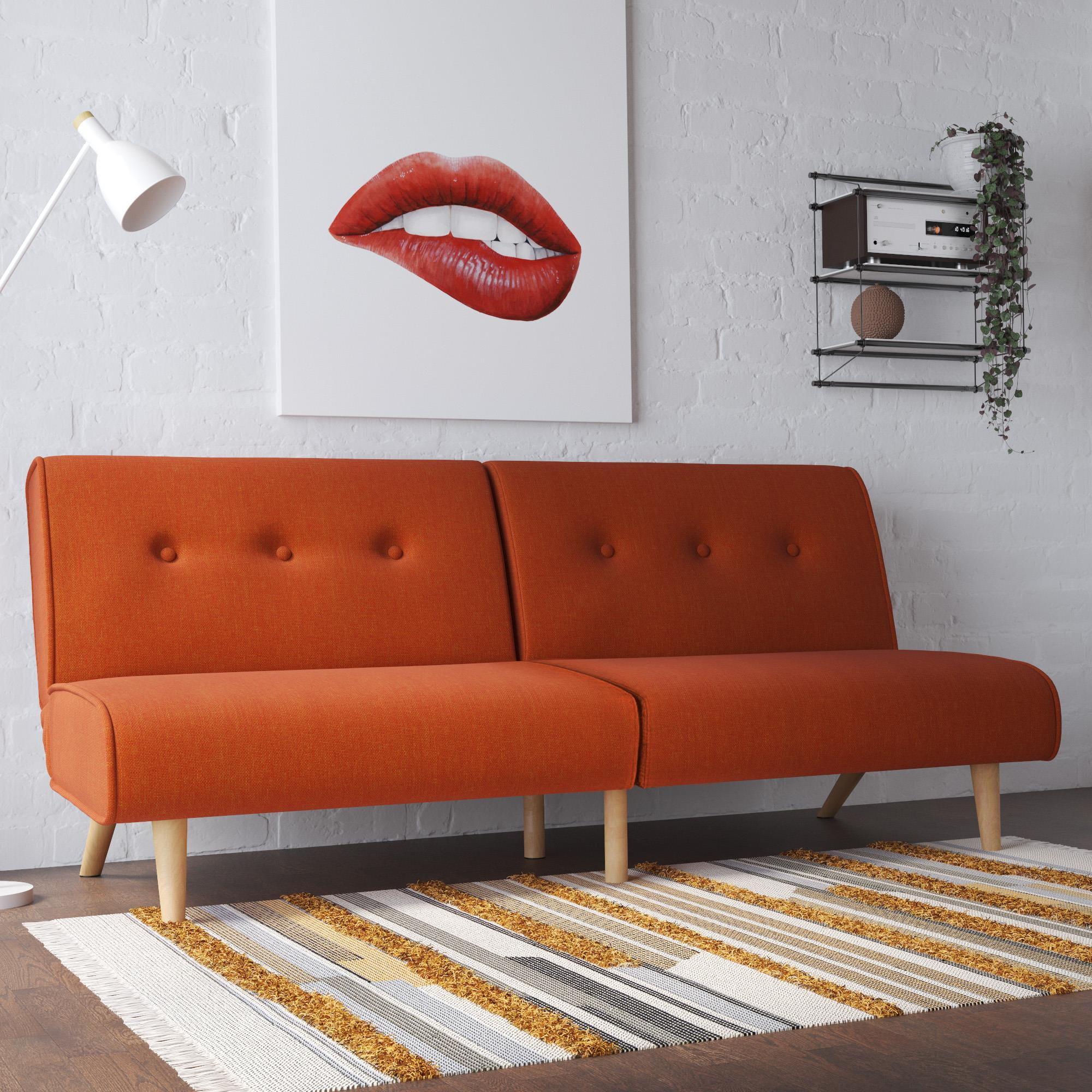 Novogratz Palm Springs Split Futon Persimmon Orange Linen