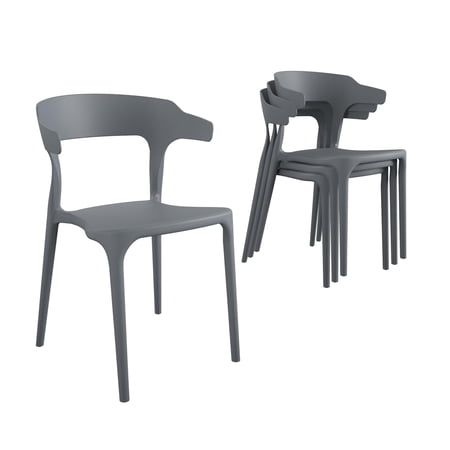Novogratz Poolside Collection, Felix Stacking Dining Chairs, Indoor/Outdoor, 4-Pack, Charcoal
